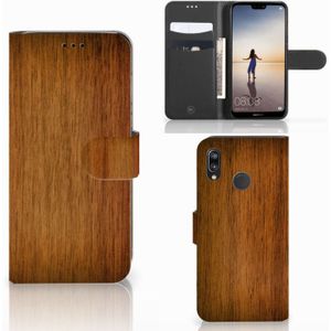Huawei P20 Lite Book Style Case Donker Hout