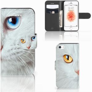 Apple iPhone 5 | 5s | SE Telefoonhoesje met Pasjes Witte Kat