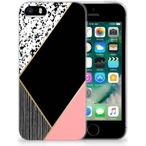 Apple iPhone SE | 5S TPU Hoesje Zwart Roze Vormen