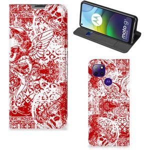 Mobiel BookCase Motorola Moto G9 Power Angel Skull Rood