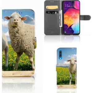 Samsung Galaxy A50 Telefoonhoesje met Pasjes Schaap en Lammetje