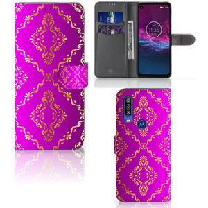 Wallet Case Motorola One Action Barok Roze