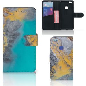 Huawei P10 Lite Bookcase Marble Blue Gold