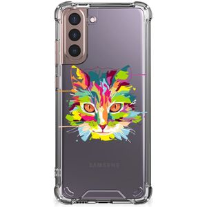 Samsung Galaxy S21 Plus Stevig Bumper Hoesje Cat Color