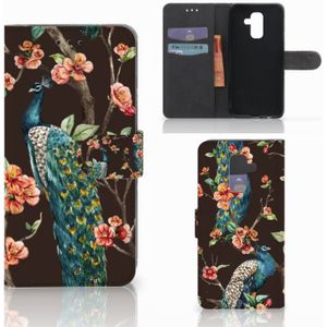 Samsung Galaxy A6 Plus 2018 Telefoonhoesje met Pasjes Pauw met Bloemen