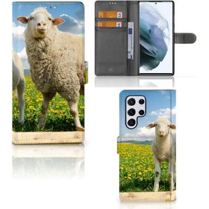 Samsung Galaxy S22 Ultra Telefoonhoesje met Pasjes Schaap en Lammetje