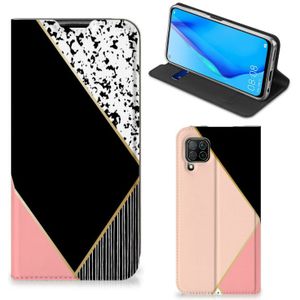 Huawei P40 Lite Stand Case Zwart Roze Vormen