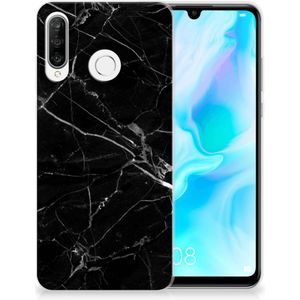 Huawei P30 Lite TPU Siliconen Hoesje Marmer Zwart - Origineel Cadeau Vader