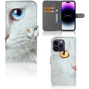 iPhone 15 Pro Max Telefoonhoesje met Pasjes Witte Kat