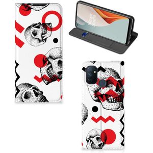 Mobiel BookCase OnePlus Nord N100 Skull Red