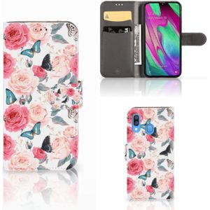 Samsung Galaxy A40 Hoesje Butterfly Roses