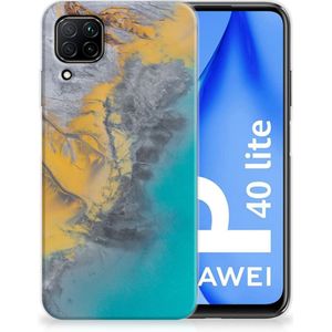 Huawei P40 Lite TPU Siliconen Hoesje Marble Blue Gold