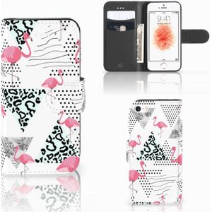 Apple iPhone 5 | 5s | SE Telefoonhoesje met Pasjes Flamingo Triangle