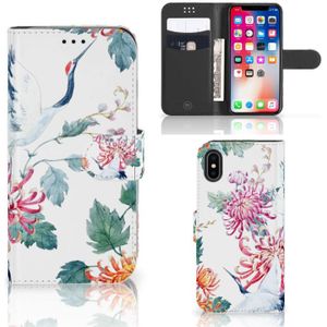 Apple iPhone X | Xs Telefoonhoesje met Pasjes Bird Flowers