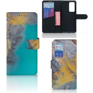 Huawei P40 Pro Bookcase Marble Blue Gold