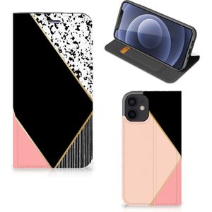 iPhone 12 Mini Stand Case Zwart Roze Vormen
