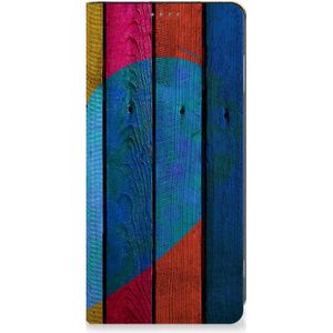 Motorola Moto G53 Book Wallet Case Wood Heart - Cadeau voor je Vriend