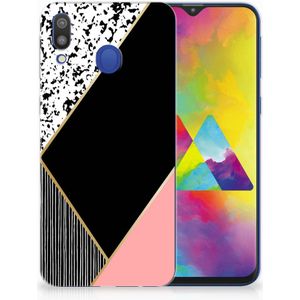 Samsung Galaxy M20 (Power) TPU Hoesje Zwart Roze Vormen