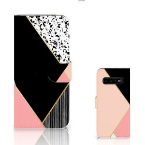 Samsung Galaxy S10 Plus Book Case Zwart Roze Vormen