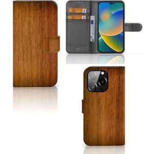 iPhone 14 Pro Book Style Case Donker Hout