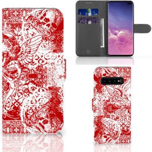 Telefoonhoesje met Naam Samsung Galaxy S10 Plus Angel Skull Rood