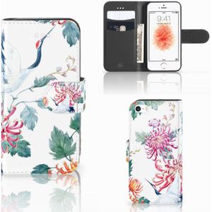 Apple iPhone 5 | 5s | SE Telefoonhoesje met Pasjes Bird Flowers