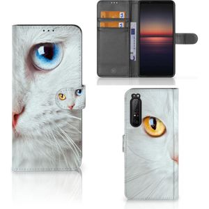 Sony Xperia 1 II Telefoonhoesje met Pasjes Witte Kat