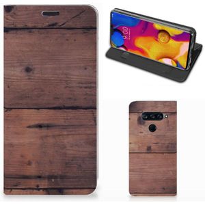 LG V40 Thinq Book Wallet Case Old Wood