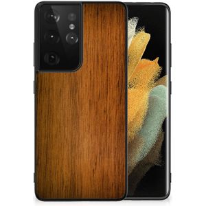 Samsung Galaxy S21 Ultra Houten Print Telefoonhoesje Donker Hout