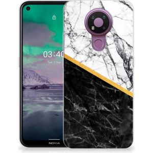 Nokia 3.4 TPU Siliconen Hoesje Marmer Wit Zwart - Origineel Cadeau Man