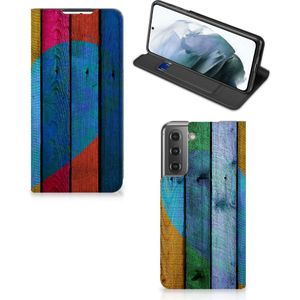 Samsung Galaxy S21 FE Book Wallet Case Wood Heart - Cadeau voor je Vriend