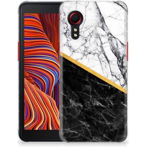 Samsung Galaxy Xcover 5 TPU Siliconen Hoesje Marmer Wit Zwart - Origineel Cadeau Man