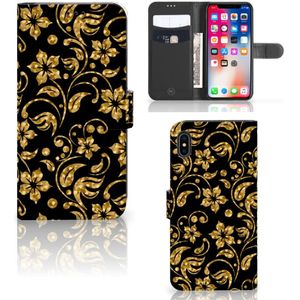 Apple iPhone Xs Max Hoesje Gouden Bloemen