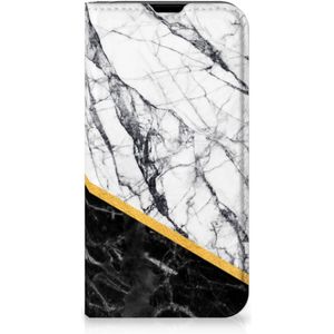 iPhone 13 Mini Standcase Marmer Wit Zwart - Origineel Cadeau Man