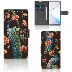 Samsung Galaxy Note 10 Telefoonhoesje met Pasjes Pauw met Bloemen