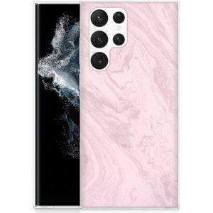 Samsung Galaxy S22 Ultra TPU Siliconen Hoesje Marble Pink - Origineel Cadeau Vriendin