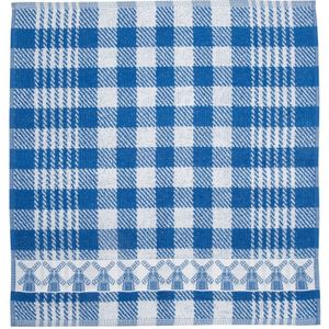 Twentse Damast Keuken Handdoeken - Hollandse Designs - Katoen - Keukendoeken Set - 6 stuks - 50x55 cm - Molen Blauw