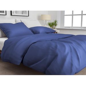 Zohome Dekbedovertrek Satinado - Effen Bedlinnen - 140x220 - Blauw - Dekbedhoes van 100% Katoen-Satijn