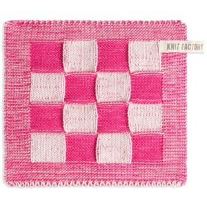 Knit Factory pannenlap Block ecru-fuchsia