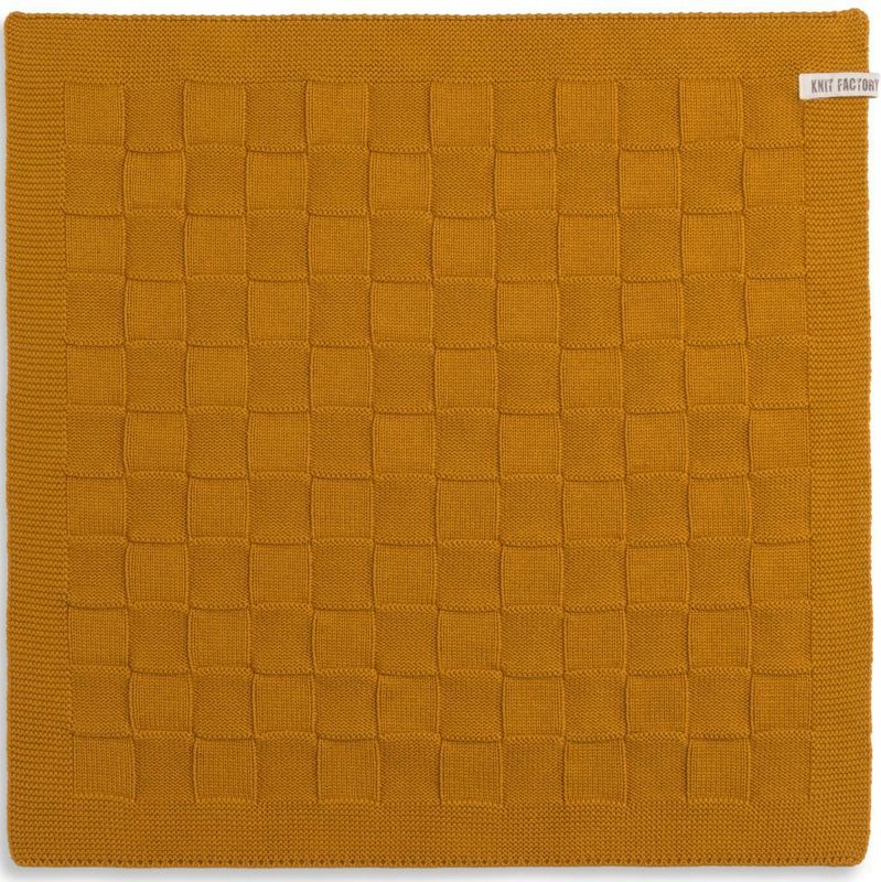 Knit Factory Gebreide Keukendoek - Keukenhanddoek Uni - Handdoek - Vaatdoek - Keuken doek - Oker - Geel - 50x50 cm