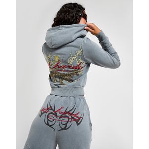 Ed Hardy Flame Tiger Crop Full Zip Hoodie - Grijs- Dames, Grijs