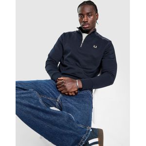 Fred Perry Badge Panel 1/2 Zip Sweatshirt - Blauw- Heren, Blauw