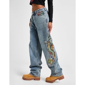 Ed Hardy Crawling Dragon Relaxed Jeans - Blauw- Dames, Blauw