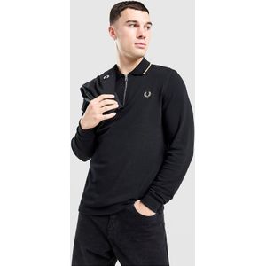Fred Perry Long Sleeve Zip Polo Shirt - Zwart- Heren, Zwart