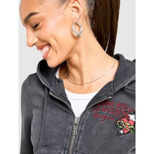 Ed Hardy Flame Tiger Crop Full Zip Hoodie - Zwart- Dames, Zwart
