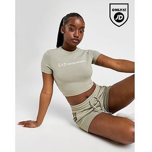 EA7 Emporio Armani Logo Slim Crop T-Shirt - Khaki- Dames, Khaki