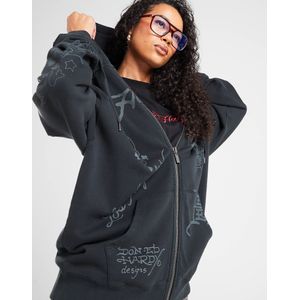 Ed Hardy Skull Boyfriend Full Zip Hoodie - Zwart- Dames, Zwart