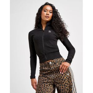 adidas Originals - Essential Ribbed Long Sleeve Full Zip Top - Zwart - Dames