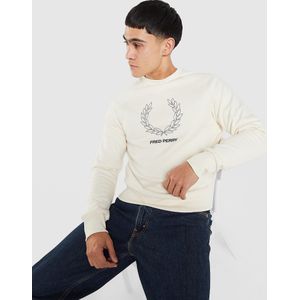 Fred Perry Outline Laurel Wreath Crew Sweatshirt - Crème- Heren, Crème