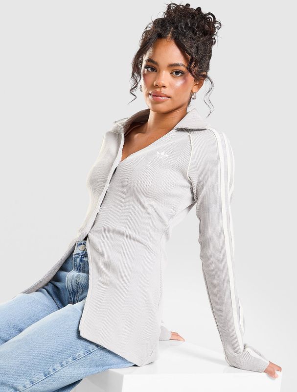 adidas Originals Waffle Button Long Sleeve Top - Grijs- Dames, Grijs